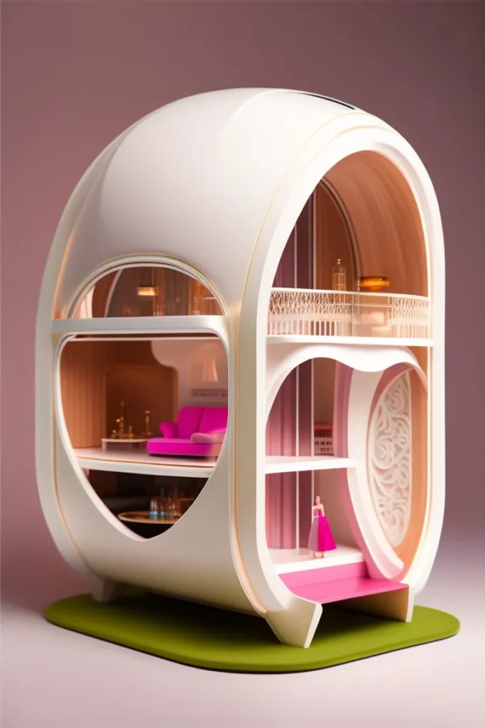 La casa di Barbie secondo lo stile di Zaha Hadid, elaborata dal software di IA Stable Diffusion.