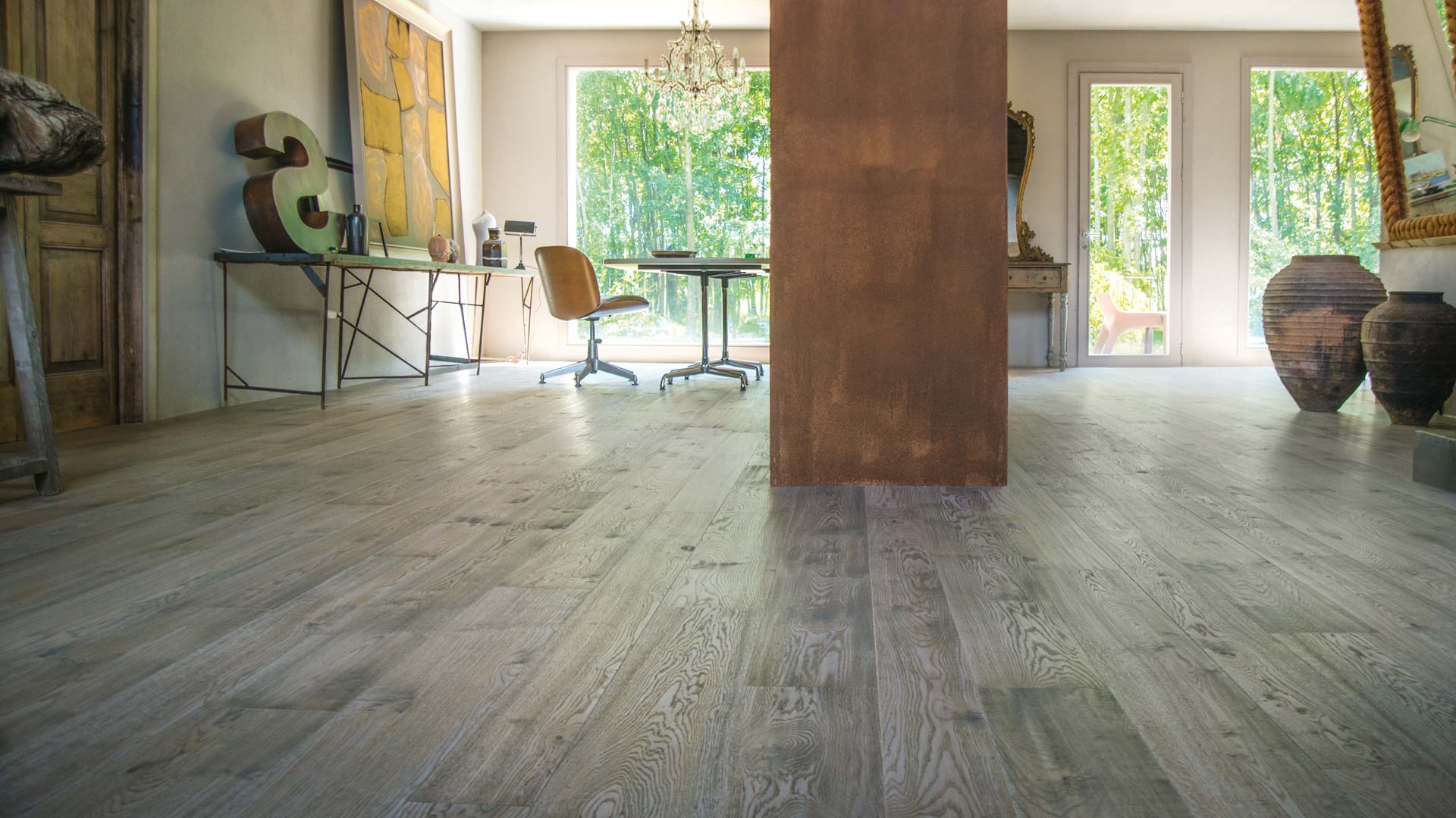 Parquet rovere scuro colore Pienza è un pavimento in legno che ricorda le suggestioni e le tonalità della famosa terra della val d'orcia.