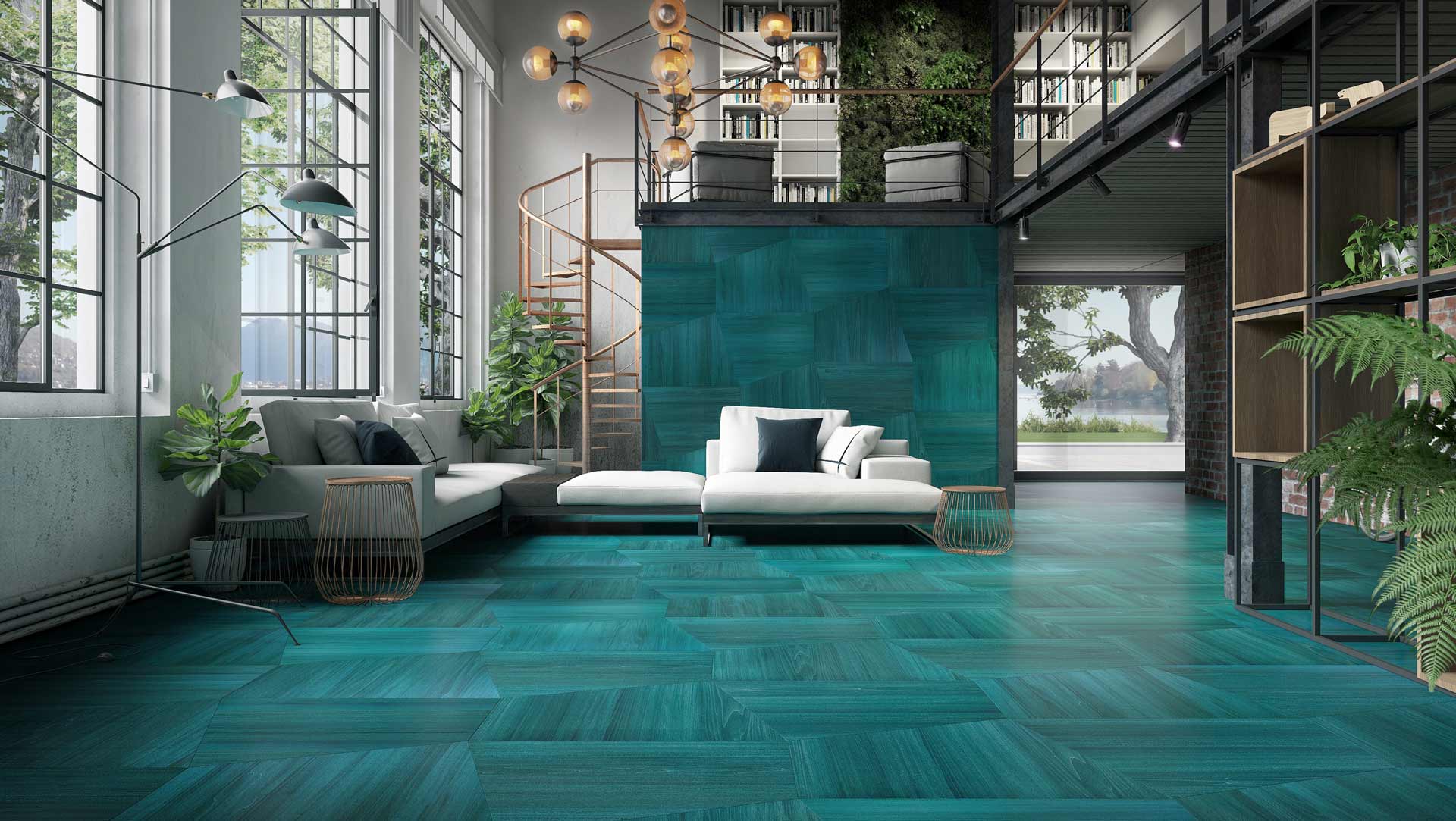 Parquet ottanio blu, verde e turchese